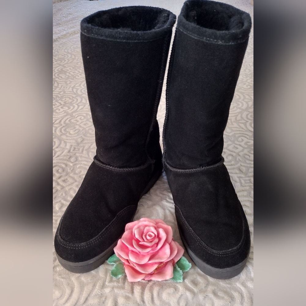 BearPaw Dream Black Upper Suede Sheepskin Wool Lining & Foot bed Women's Size 10